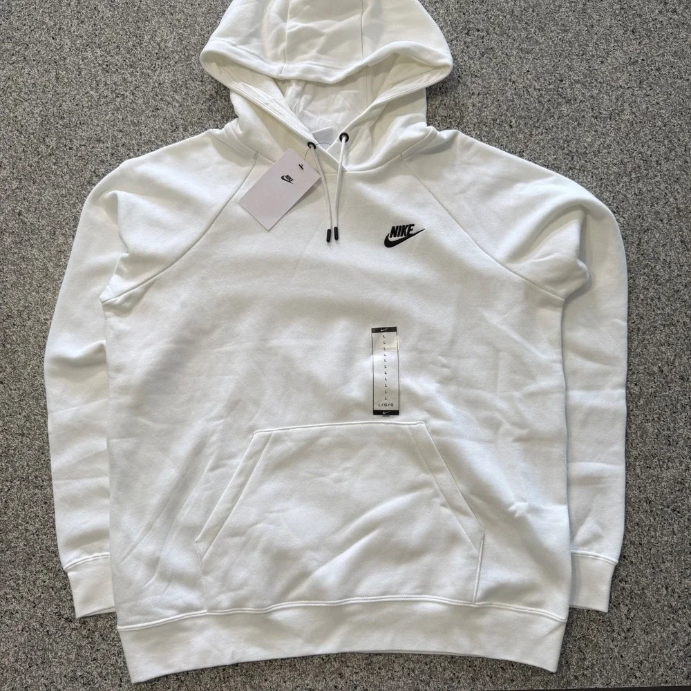 Nike Sportswear Pullover Hoodie Womens L White Fleece Sweatshirt BV4124 100